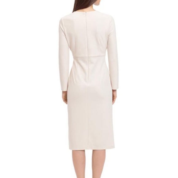 Maggy London Women's Cream Long-sleeve V-neck Sheath Dress - Picture 2 of 5